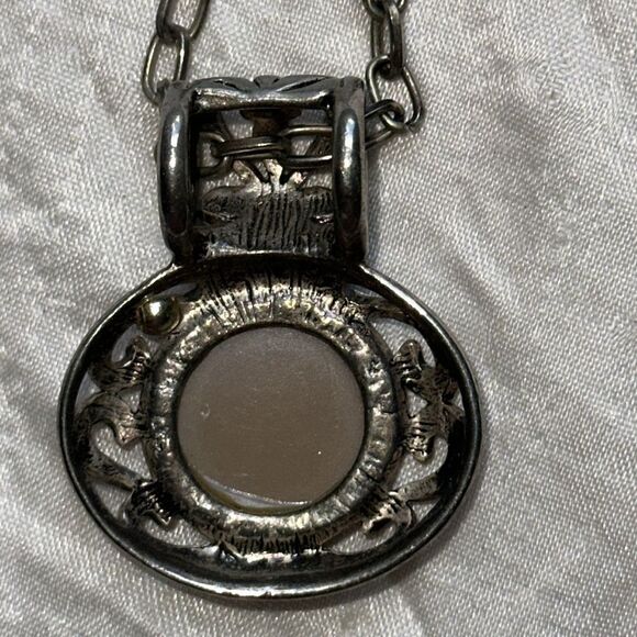 Victorian-Inspired Silver Tone Necklace with Brown Iridescent Stone Pendant - Picture 4 of 4